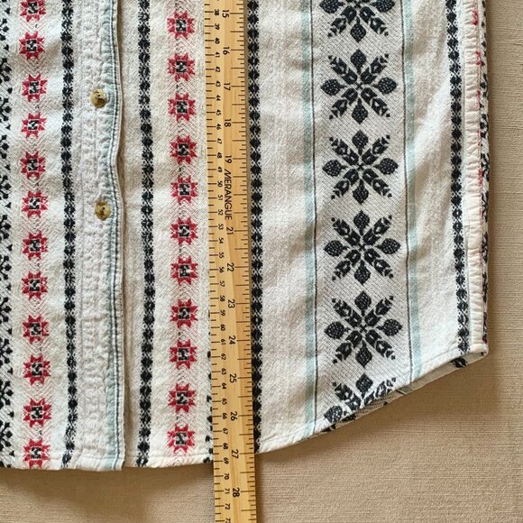 Vintage Woven Boho Stripe Pattern Button Up Collar Shirt Top Granola Grandmacore - Picture 14 of 16